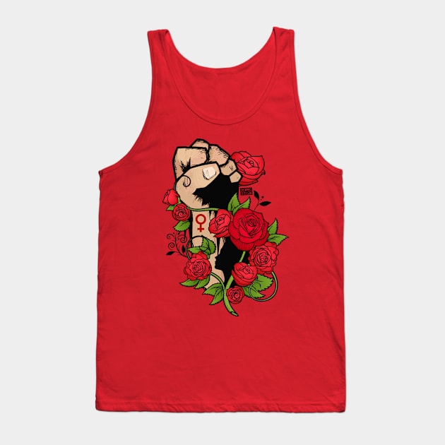 Ornamental Rose Resist Hands Up Fist Women's Rights Tank Top by porcodiseno